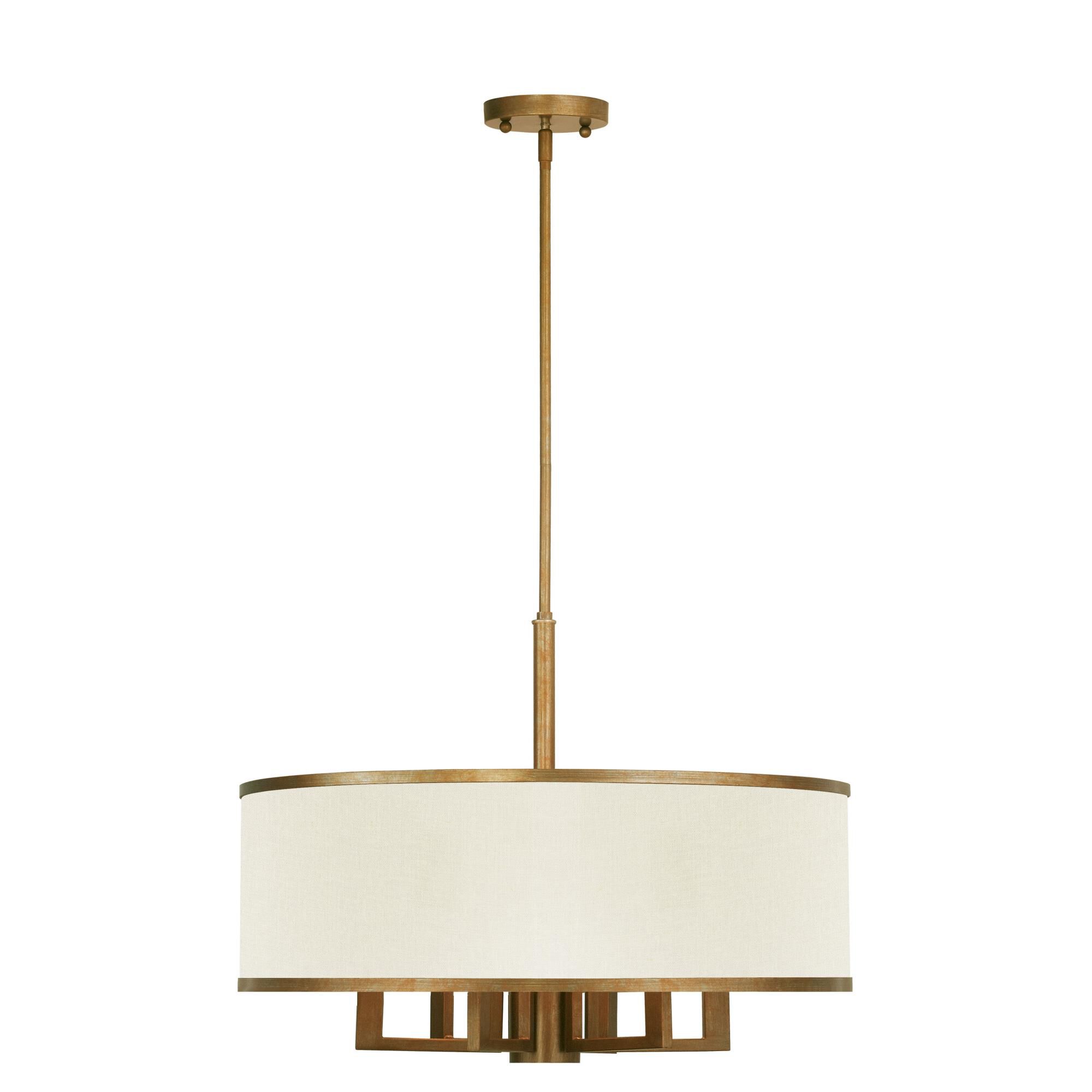 Shown in Hand Painted Antique Gold Leaf finish and Hand Crafted Ash-Gray Linen Fabric Hardback shade